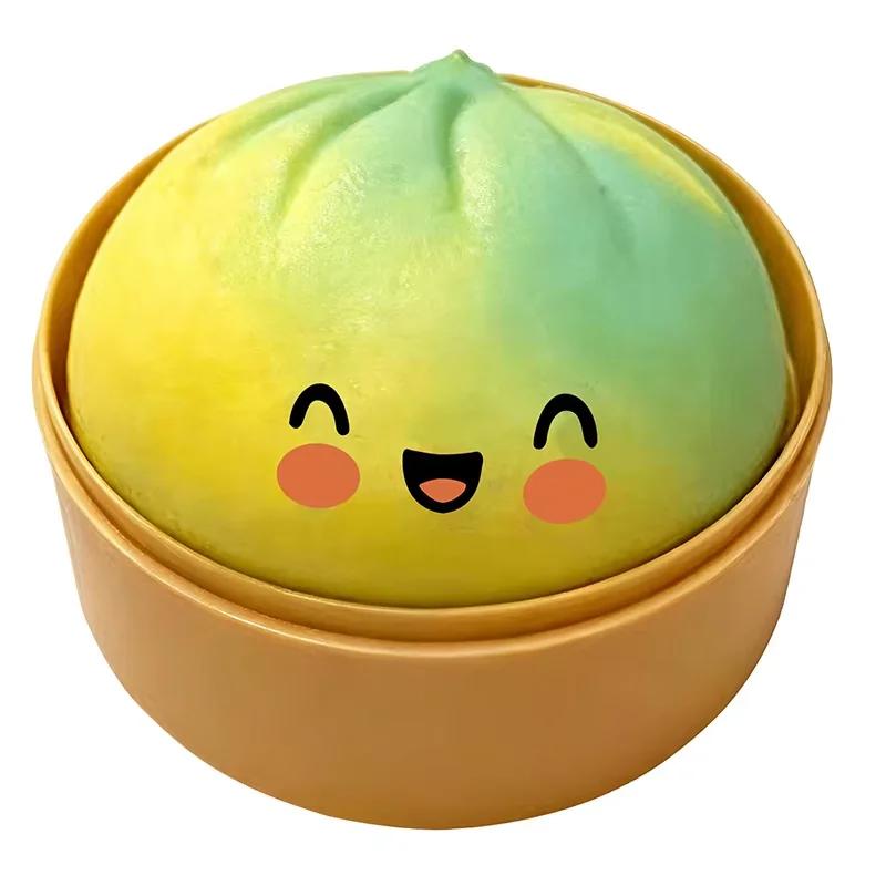 Realistic Giant Dumpling Squeeze Toy with Bamboo Steamer Soft TPR Dough Ball Decompression Fidget Toy Funny Creative Gift