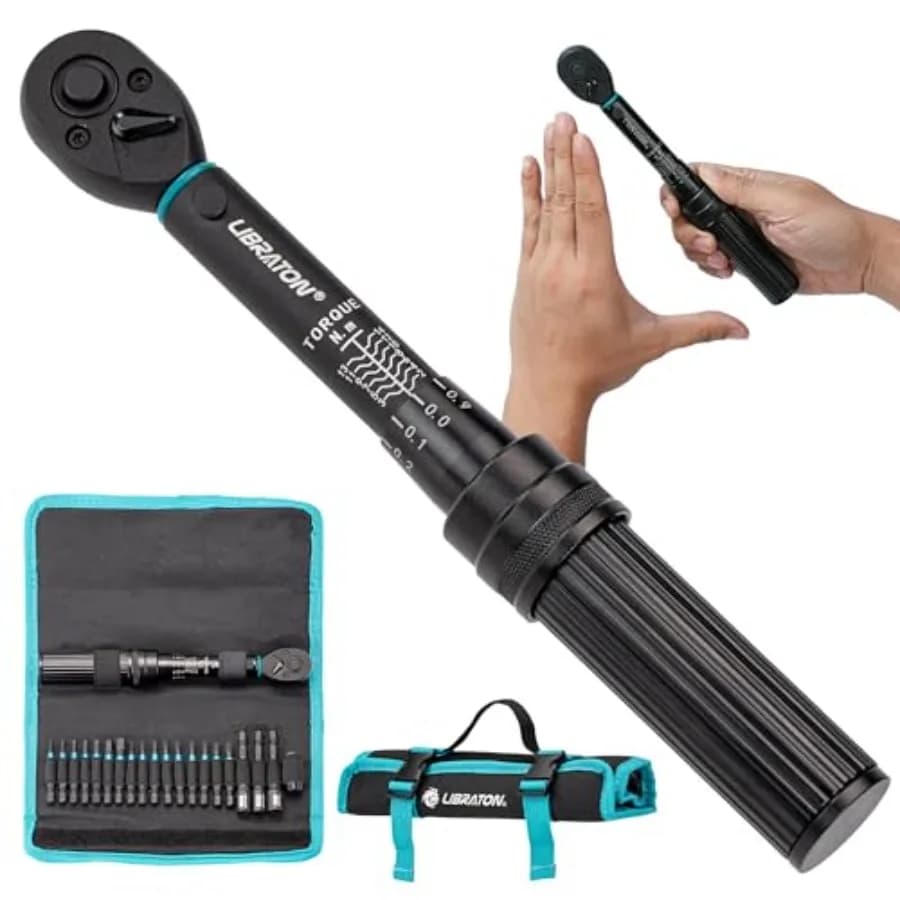 Chiave Dinamometrica per Bici 1/4", 2-14 Nm, Chiave Dinamometrica a 72 Denti, Set Chiave Dinamometrica a Micro-Clic 0.1 Nm, Punte Esagonali e Torx per Impatto