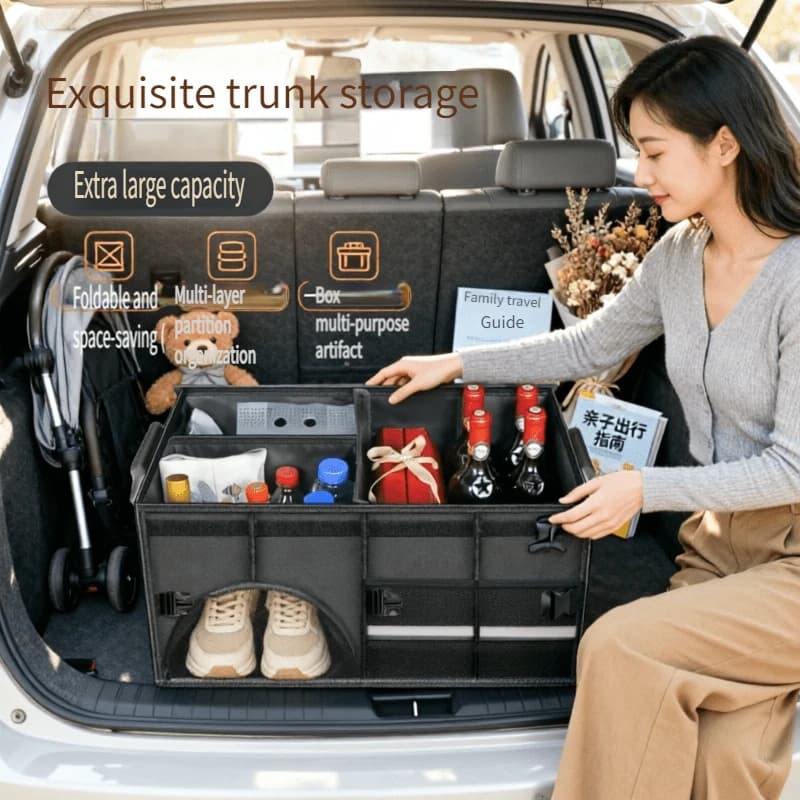 95L Foldable Car Trunk Storage Box Waterproof Oxford Cloth Portable Organizer for Camping Fishing Travel
