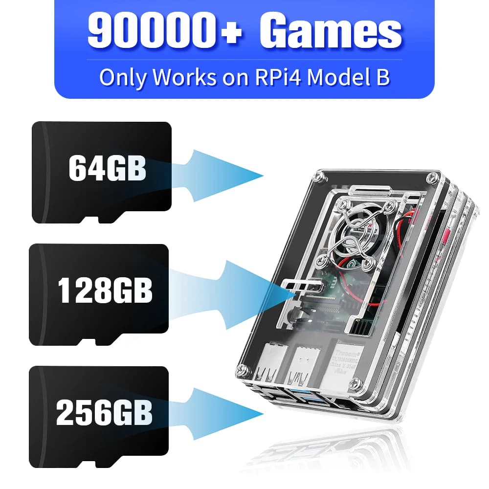 Play card for Raspberry Pi 4 Model B, pre-loaded TF memory card with over 60 emulators for PS1/PSP/Sega Saturn/N64/ MAME with over 90000 games