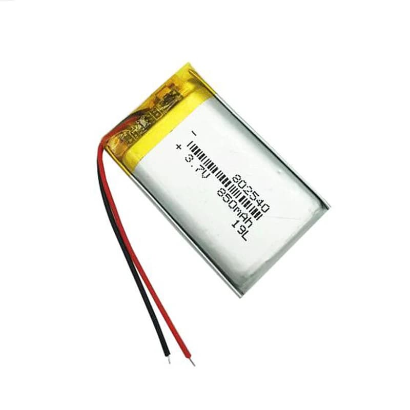 Batteria Ricaricabile ai Polimeri di Litio 3.7V 850mAh 802540 per Cuffie Bluetooth, Registratore di Guida, Selfie Stick, Luci LED