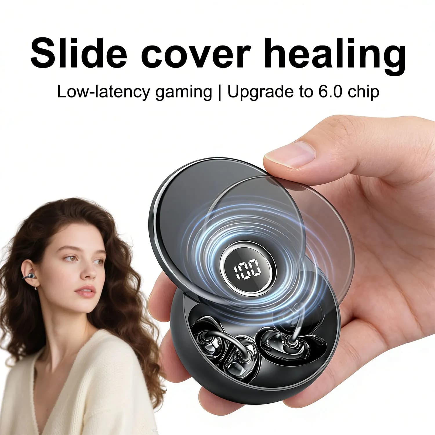 SK51 Open ear clip headphones 360° Rotating case, wireless Bluetooth 6.0 headphones, built-in microphone and ear hook, comfortable to wear, high fidelity sound quality playback time of 36 hours,Selected Birthday Surprise Gifts