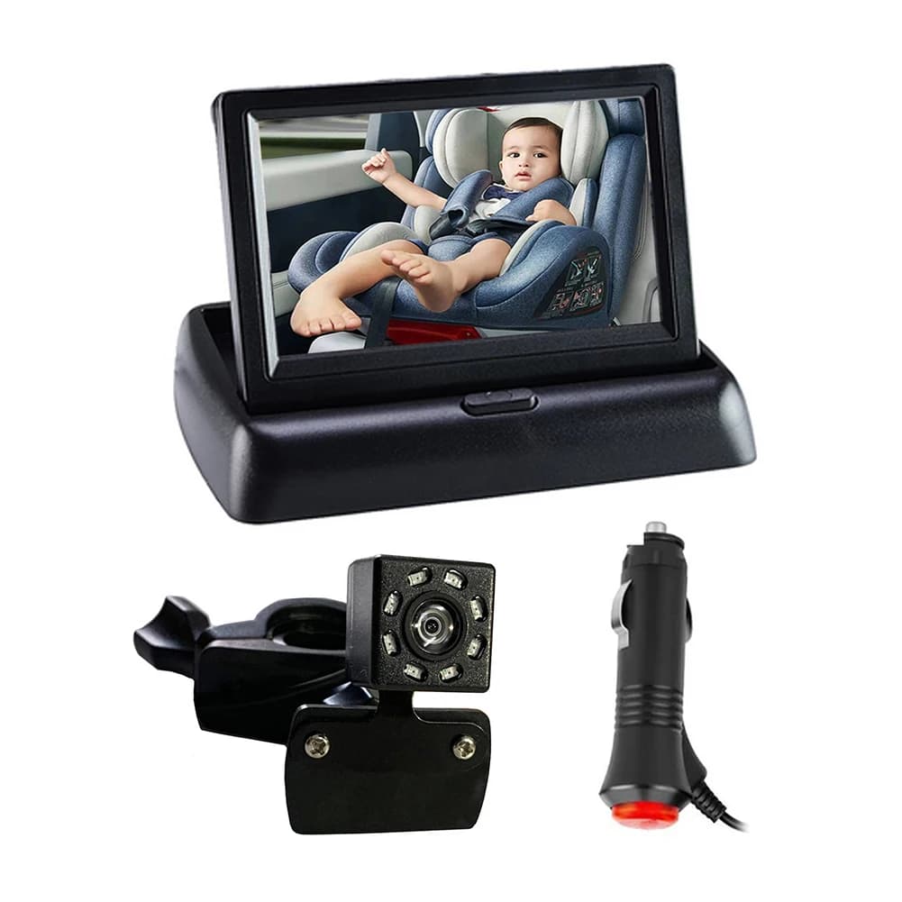 Telecamera per Sedile Auto HD LED da 4,3 Pollici, Visione Ampia 150°, 8 LED IR per Visione Notturna, Telecamera per Bambini sul Sedile Posteriore, Monitor Display per Poggiatesta Impermeabile