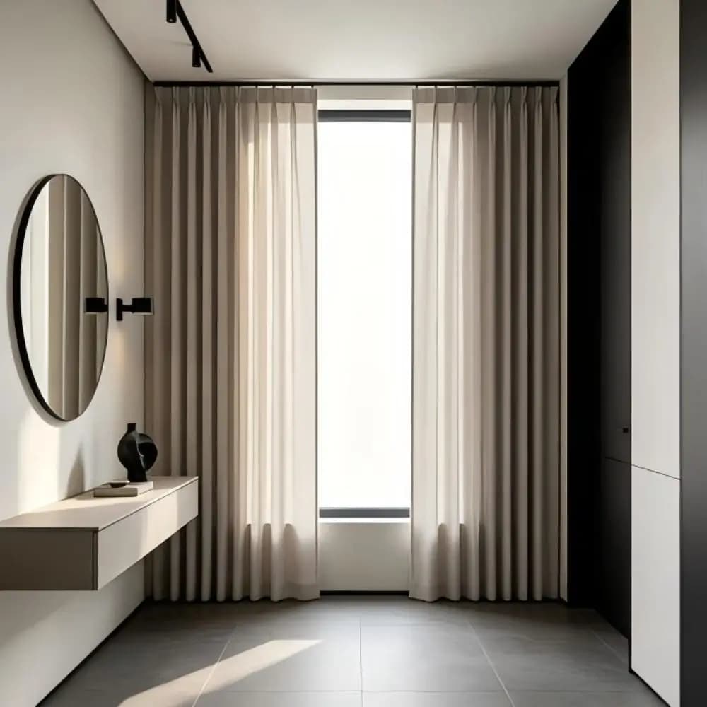 200071 Advanced entrance light gray beige side pleated curtain