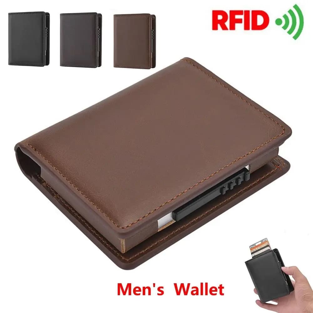 Portafoglio Corto Antifurto RFID per Uomo in Pelle PU Impermeabile, Borsa Clutch Multitasca in Tinta Unita per Affari