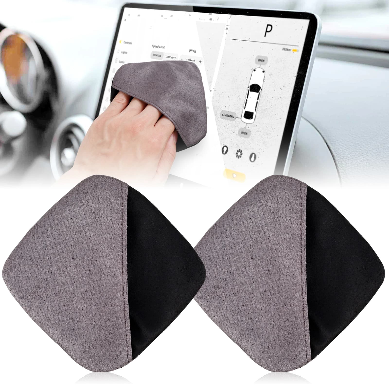 2 pezzi di detergente per schermo per auto, panno in microfibra, riutilizzabili, salviette per la pulizia del touchscreen automatico, per il cruscotto, display per auto, tablet, tamponi per la pulizia