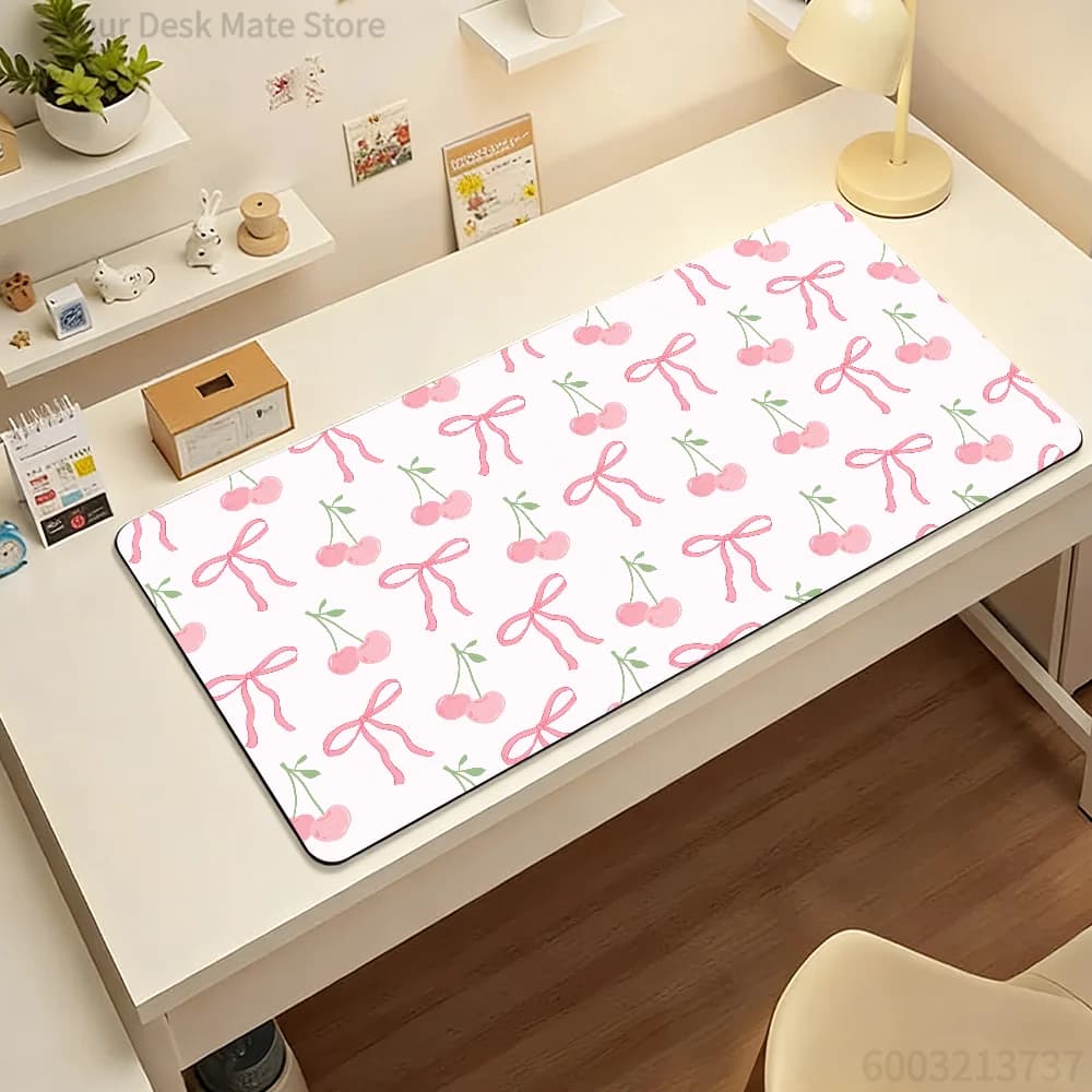 Tappetino da scrivania grande antiscivolo con motivo a fiocco di ciliegia rosa, per tastiera e mouse da gaming