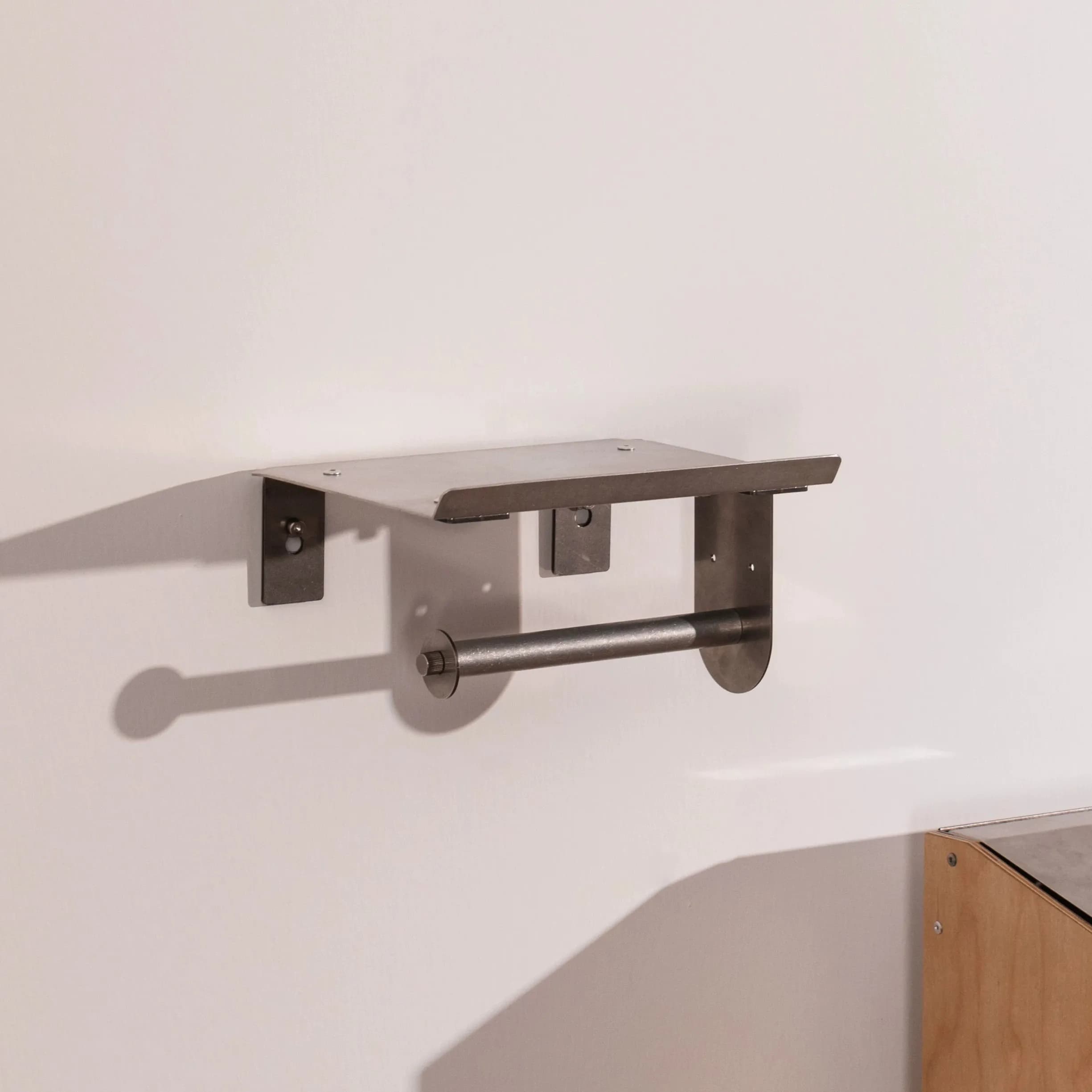 Minimalist Wall Mount Paper Towel Holder with Shelf Stainless Steel Hanging Tissue Roll Home Bathroom Kitchen Storage Organizer