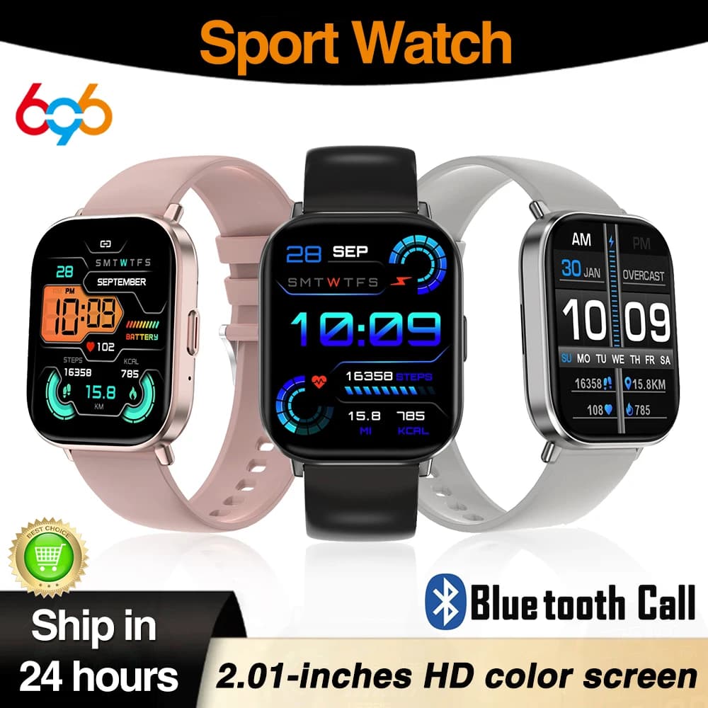 Orologi intelligenti da uomo Schermo HD da 2,01 pollici Chiamata con dente blu Smartwatch Frequenza cardiaca 24 ore Sport Fitness Musica impermeabile