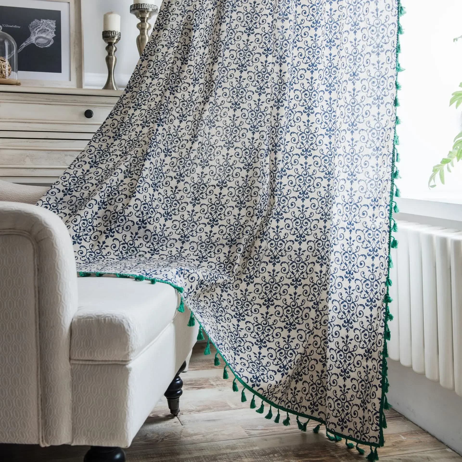 Boho Farmhouse Curtains for Bedroom Living Room Country Spring Cute Textured Window Curtain 1 Panels Tassel Draperies