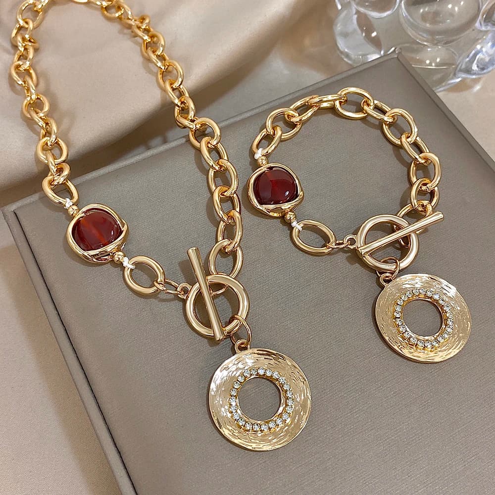 Greatera OT Fibbia Pietra Accessorio Bracciale Collana Combinazione Lega Zircone Cubico Riempito Decorazione Design Gioielli da Donna