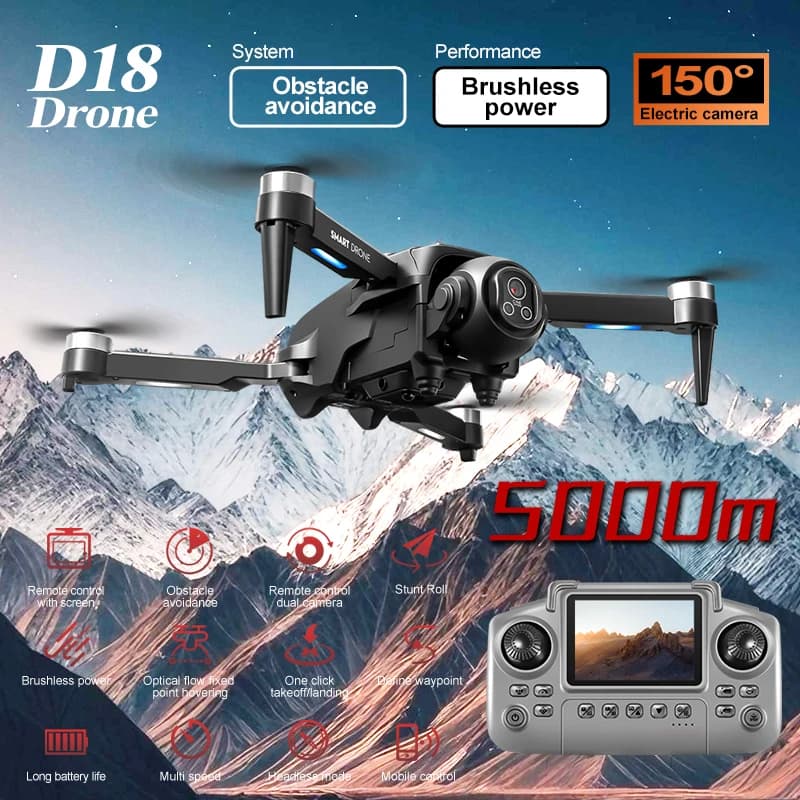 New Drone D18 2025 with Professional Camera 8K, WiFi 5G, FPV, Screen, Remote Control, Brushless Motor, Avoidance Obstacles, Quadricottero Toy