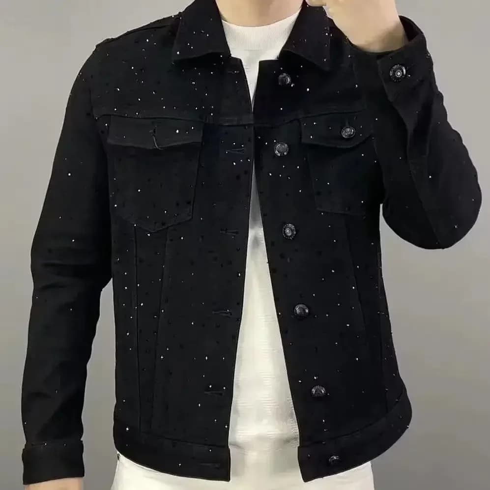 Cappotto jeans da uomo con bottoni casual slim corto giacche di jeans uomo diamante nero giapponese allentato chic elegante a basso costo Rock ZL459