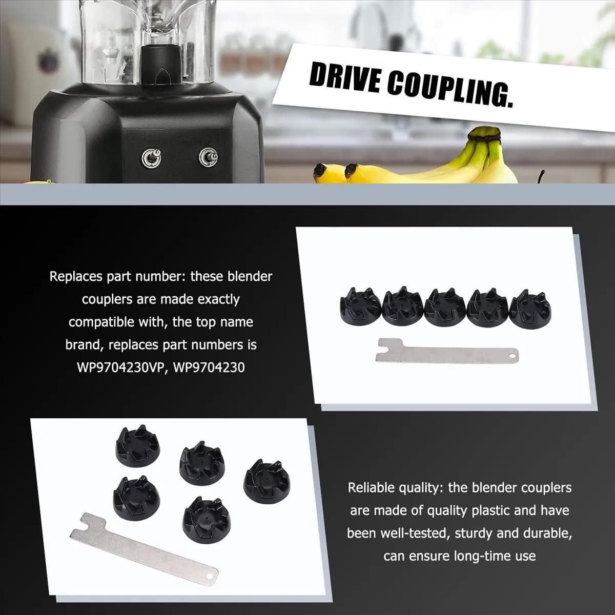 REST 6 Packs 9704230 Blender Coupler Blender Coupling Replacment Parts with 1 Wrench Compatible for Kitchen Aid WP9704230VP WP97