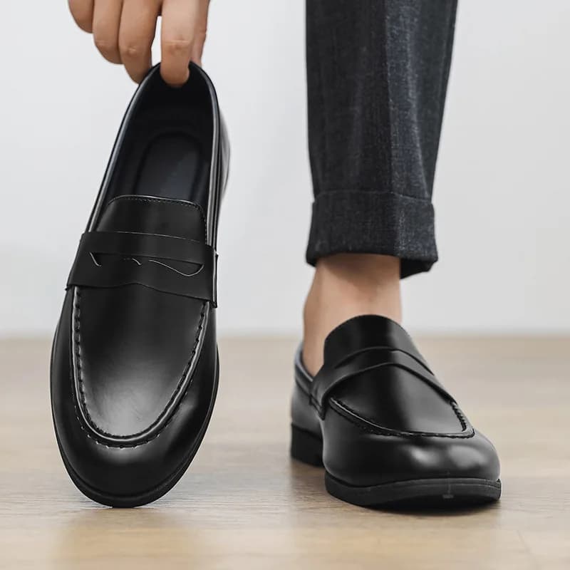 Men Korean British Square Toe Height Increasing Loafers Slip On Platform Moccasins Thick Sole Hairstylist Casual Leather Shoes