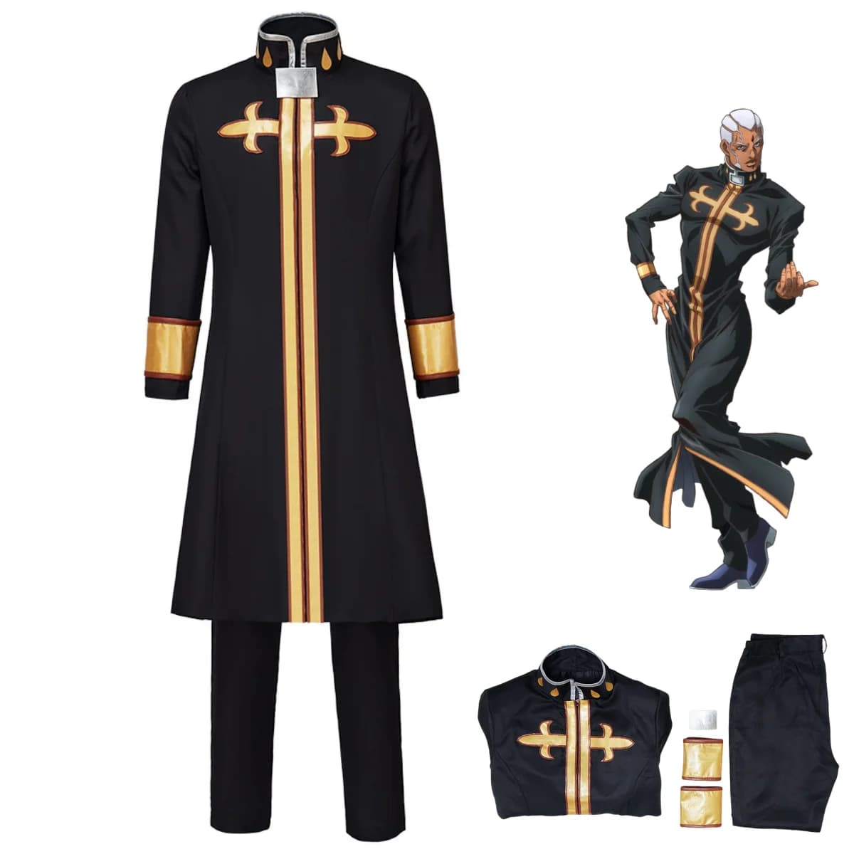 Anime Le Bizzarre Avventure di JoJo Stone Ocean Enrico Pucci Costume Cosplay Nero Maniche Lunghe Cappotto Uniforme Uomo Vestito Di Natale
