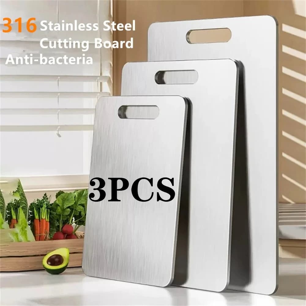 3 piece stainless steel cutters - 2 sides thickened for meat/fruit/shock, dishwasher safe
