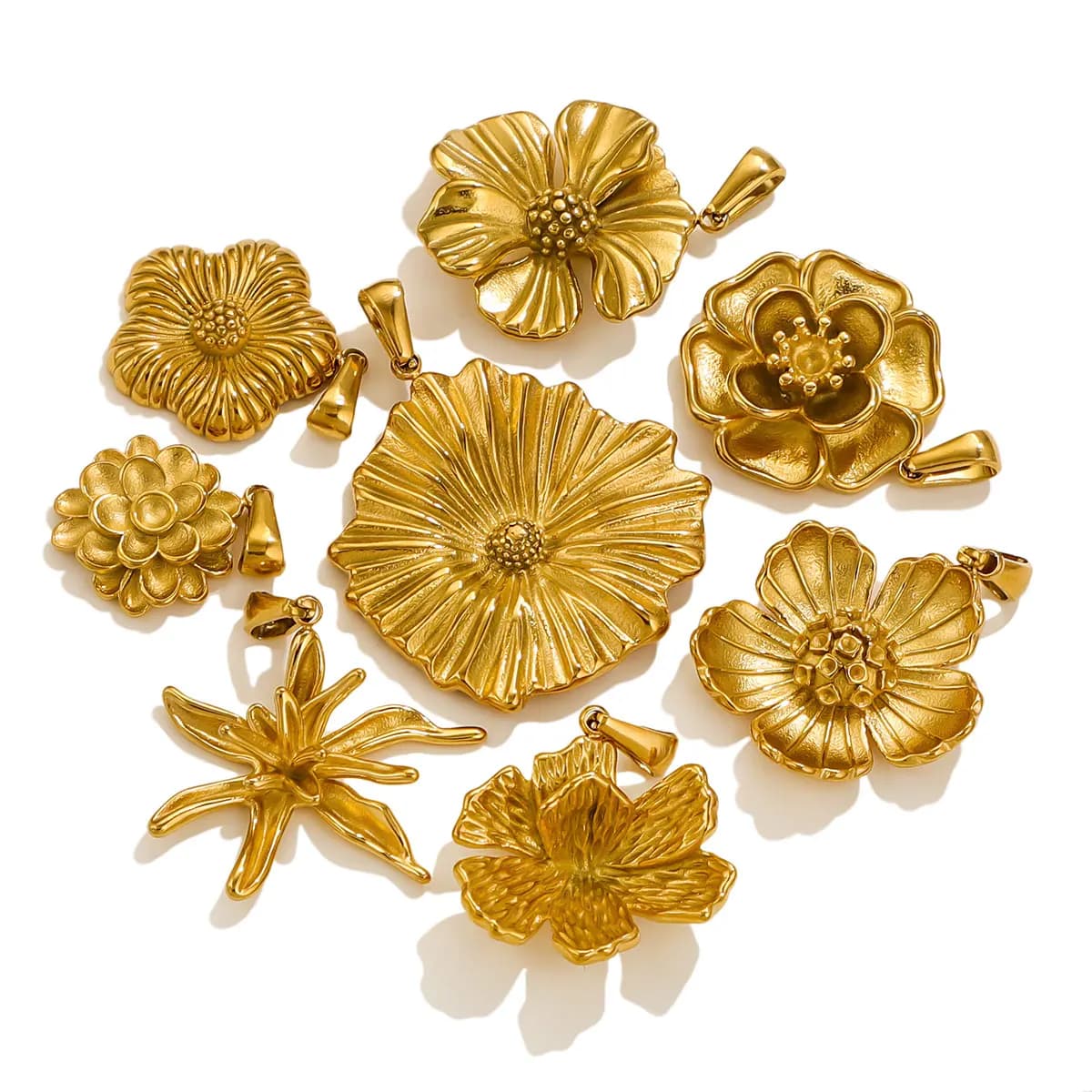 2 pcs new durable stainless steel flower pendant with melon seed closure diy charm earring 18k gold necklace wholesale