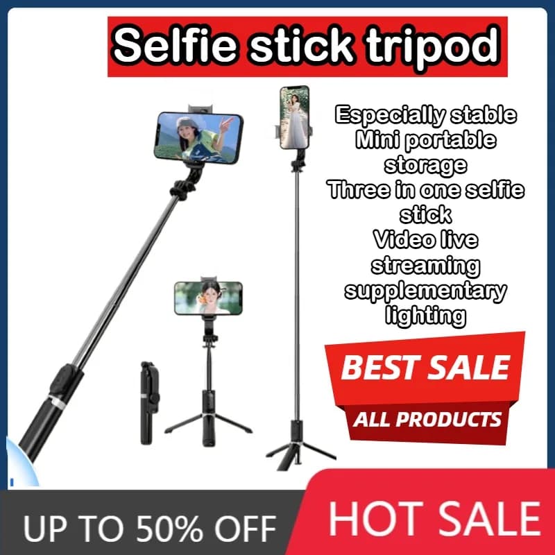 Q02S Asta Selfie con Treppiede, Portatile da Viaggio, Mini Supporto per Telefono Estensibile, Accessorio Fotografico Bluetooth