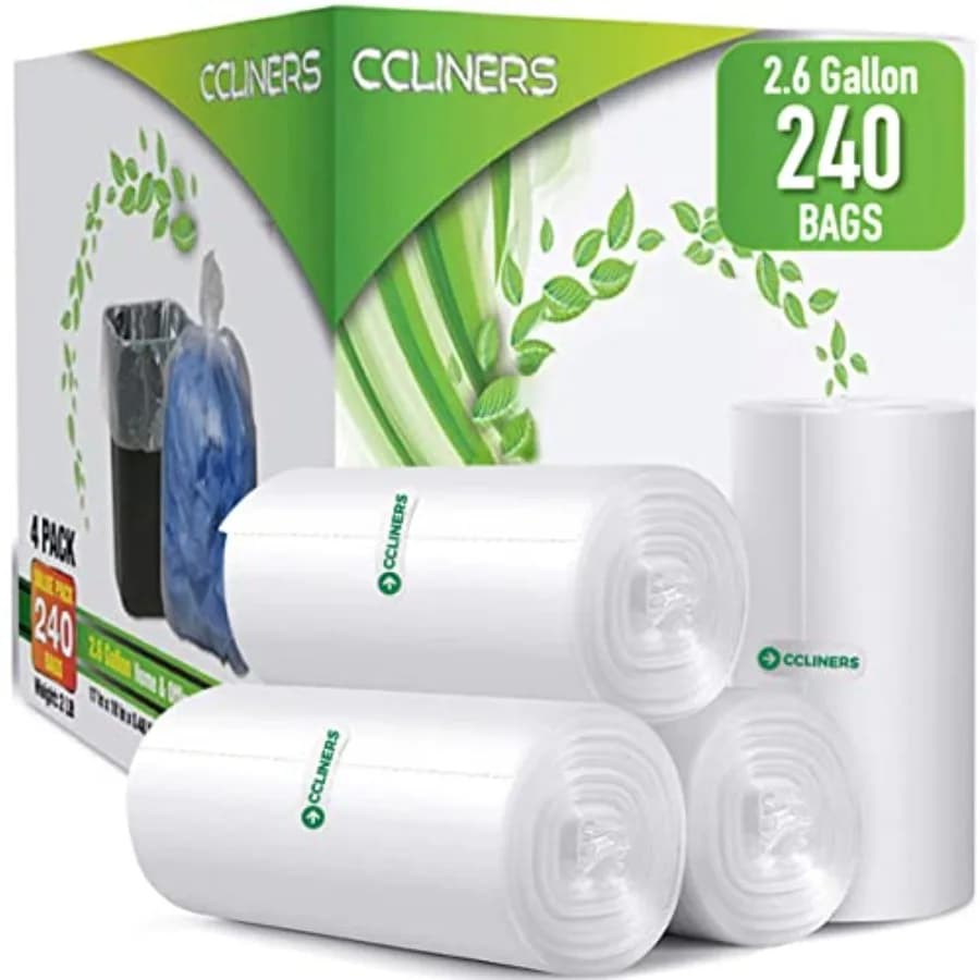 2.6 Gallon Clear Bathroom Trash Bags 240 Bags 2 Gallon Small Garbage Bags 10 L Plastic Wastebasket Trash Can Liners for Home an