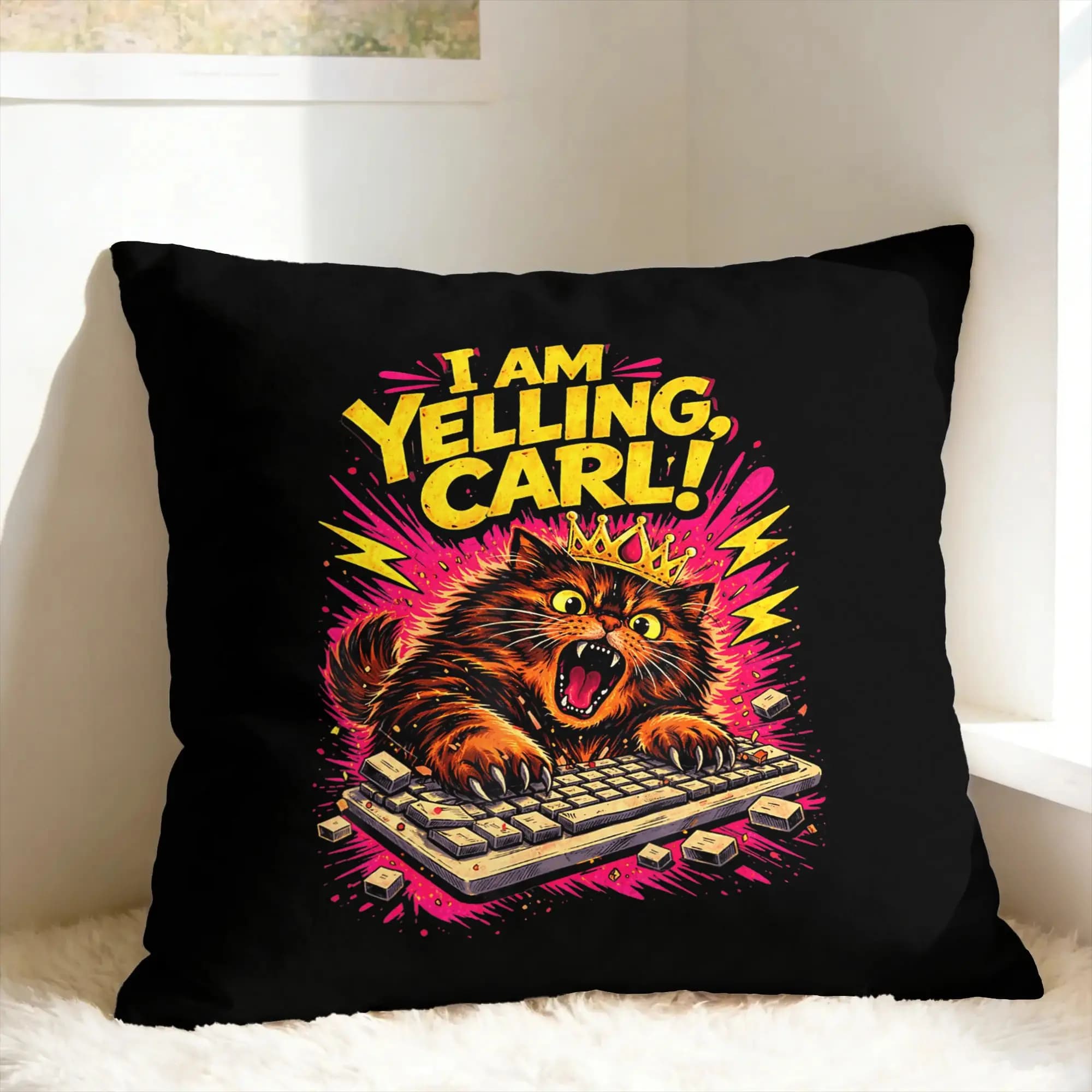 Funny I Am Yelling Carl Donut Cat Meme Pillow Case Comfy Pillow Cover Morden Pillowcases For Living Room Sofa