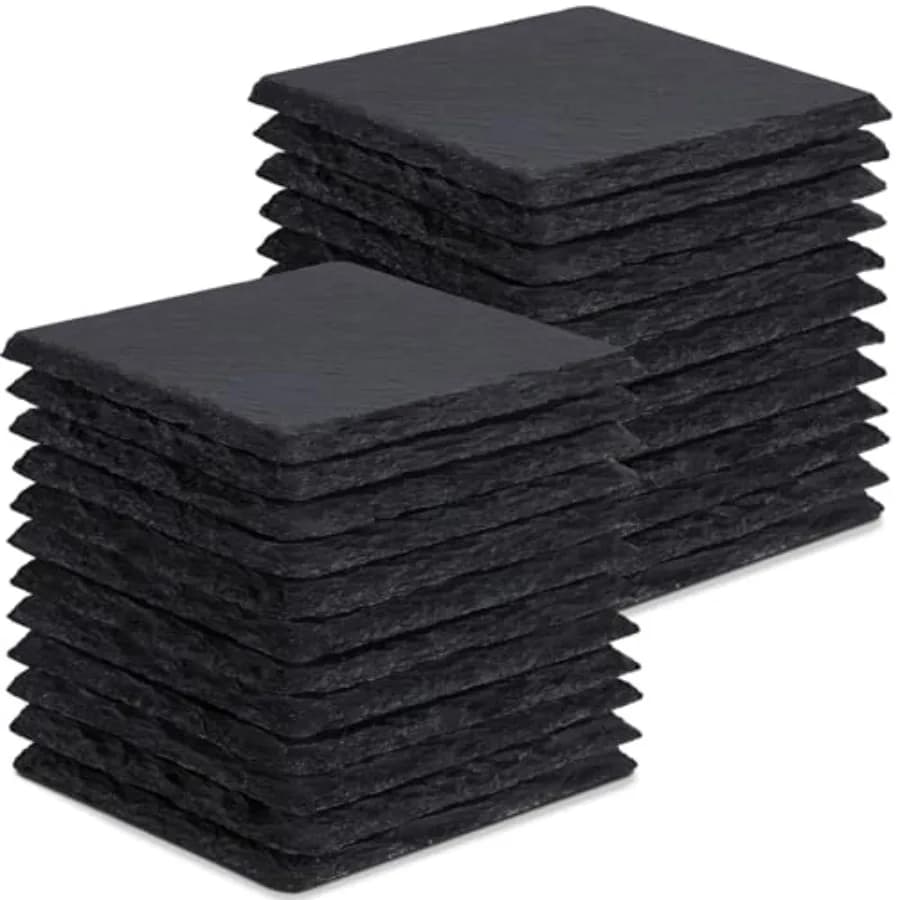24 Pieces Slate Drink Coasters, 4 Inch Black Coasters Stone Coaster Set, Laser Engraving Blanks with Anti-Scratch Bottom for Ho