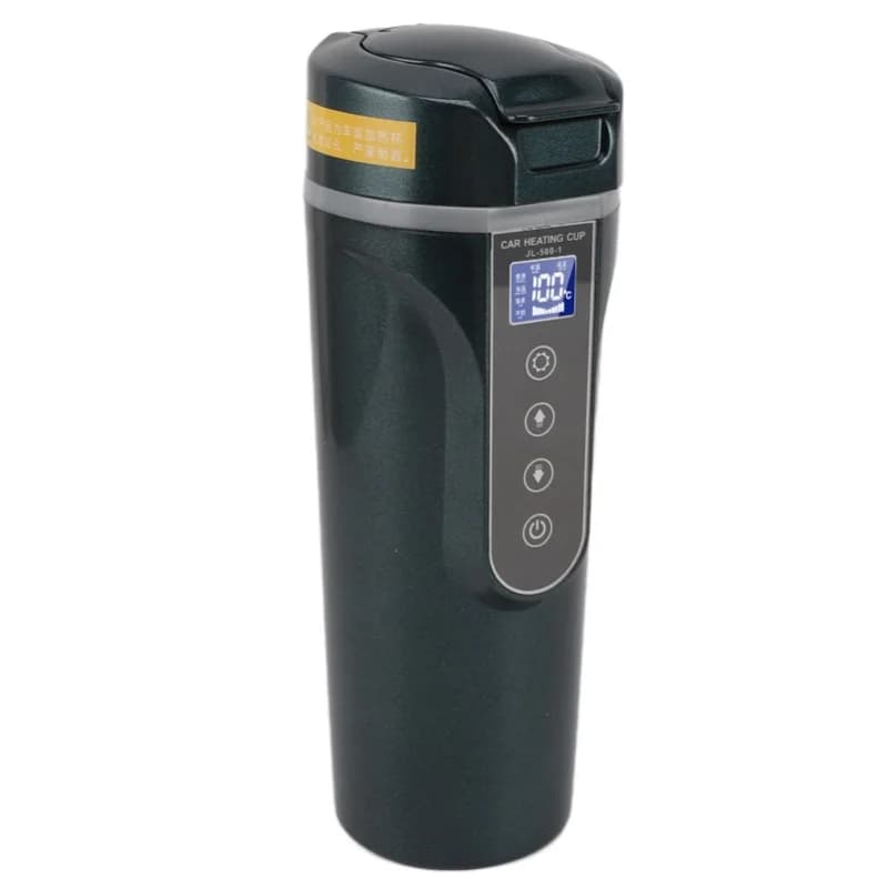 Bollitore Elettrico Intelligente da Auto 500ml con Display, 12V 24V, Tazza Riscaldante Portatile per Conducenti, Nero, Acqua Calda Automatica