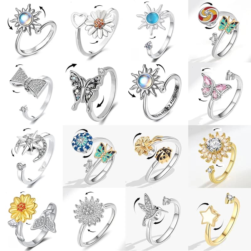Moda Fidget Spinner Anello Ansia per le donne Stella di cristallo multipla Farfalla Fiore Anelli per nocche Antistress Gioielli da sposa