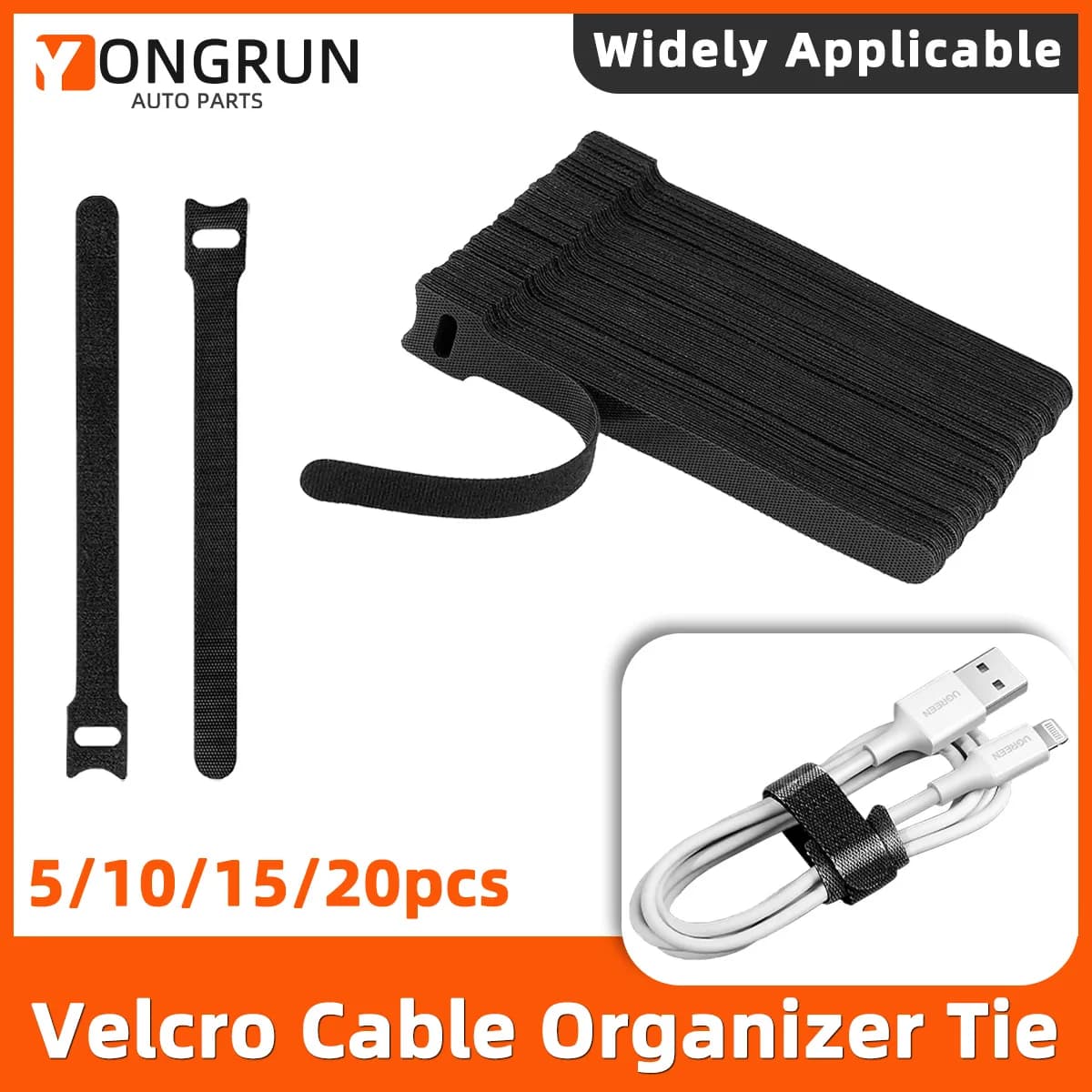 YONGRUN Reusable Cable Management Zip Ties Multi-Purpose Fastening Straps Practical Household Electronic Cable Storage Bag