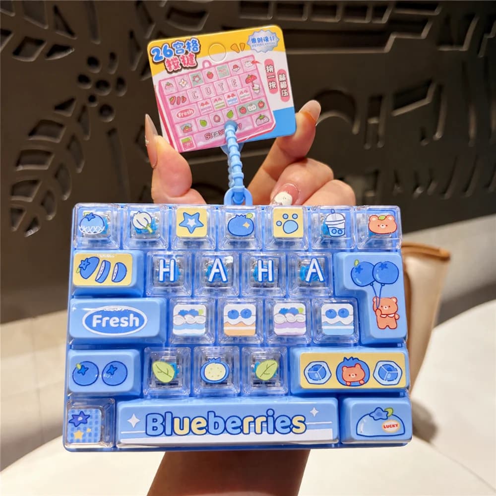 26 Keys Mechanical Keyboard Toy Clear Key Sounds Hangable Stress Relief Fidget Toy Keychain Gift Toy Bag Pendant Charm