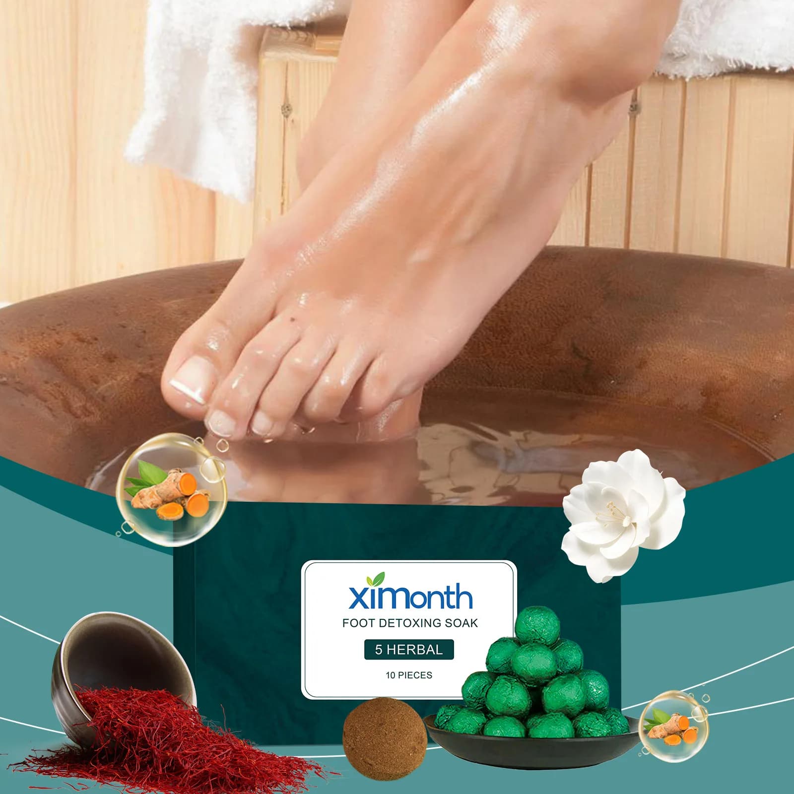 Herbal foot soaking with saffron and turmeric - Natural detoxification and foot care to relieve leg fatigue