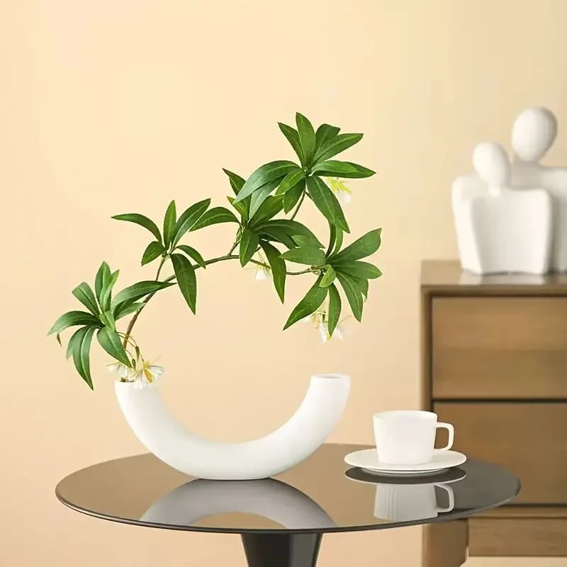 Modern Geometric Plant Vase - Artificial Green for Living Room/Office Furniture