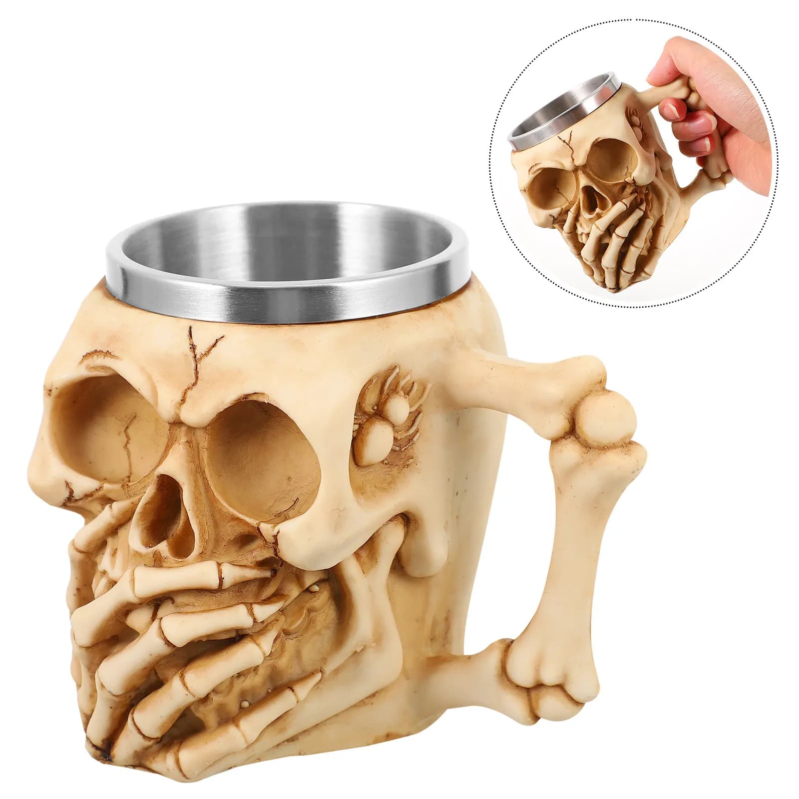 Skull Shaped Mug Halloween Beer Drink Container Stainless Steel Resin Material Gift Outdoor Large