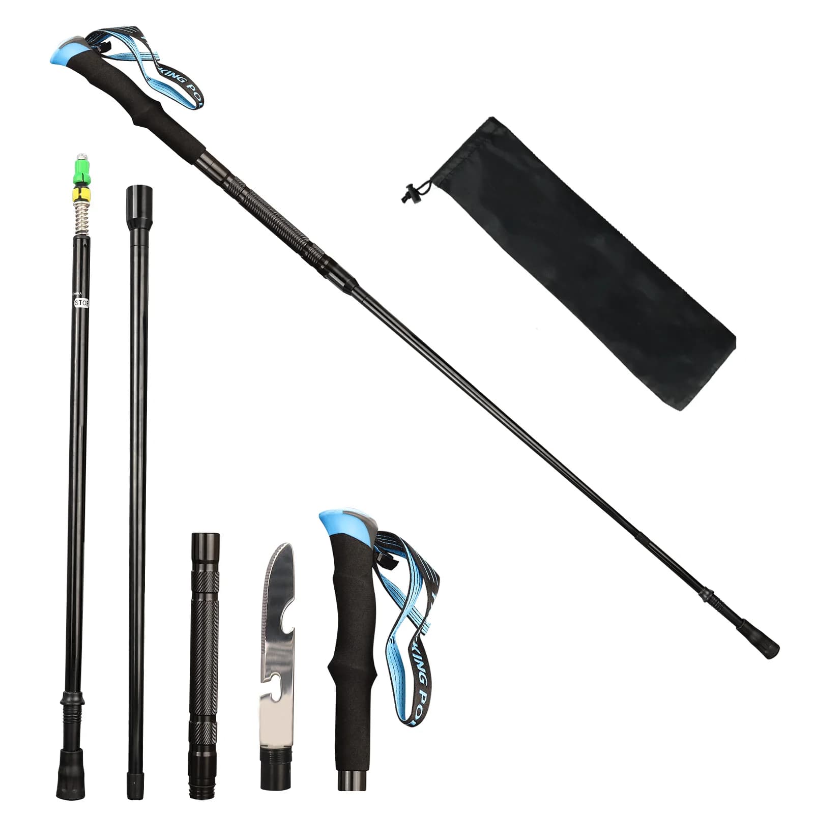 Hiking Poles Portable Aluminum Alloy Adjustable Height Multi-Functional Lightweight Trekking Poles Walking Stick