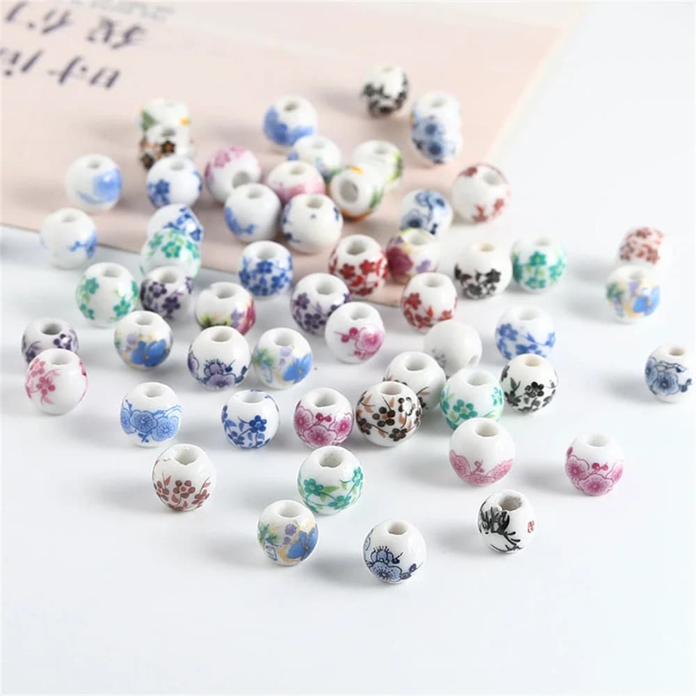 20 pz Rotondo 6mm 8mm 10mm 12mm Modelli di Fiori Ceramica Porcellana Branelli Allentati Del Distanziatore Lotto Per Creazione di Gioielli Accessori FAI DA TE