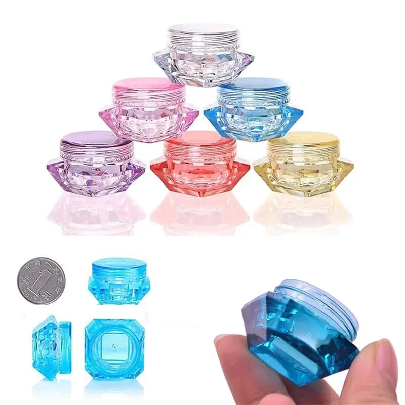 100 Pezzi Contenitori Vuoti in Plastica Trasparente a Forma di Diamante da 3ml/5ml, Vasetti per Campioni Cosmetici, Balsamo Labbra, Crema, Trucco, Ombretto