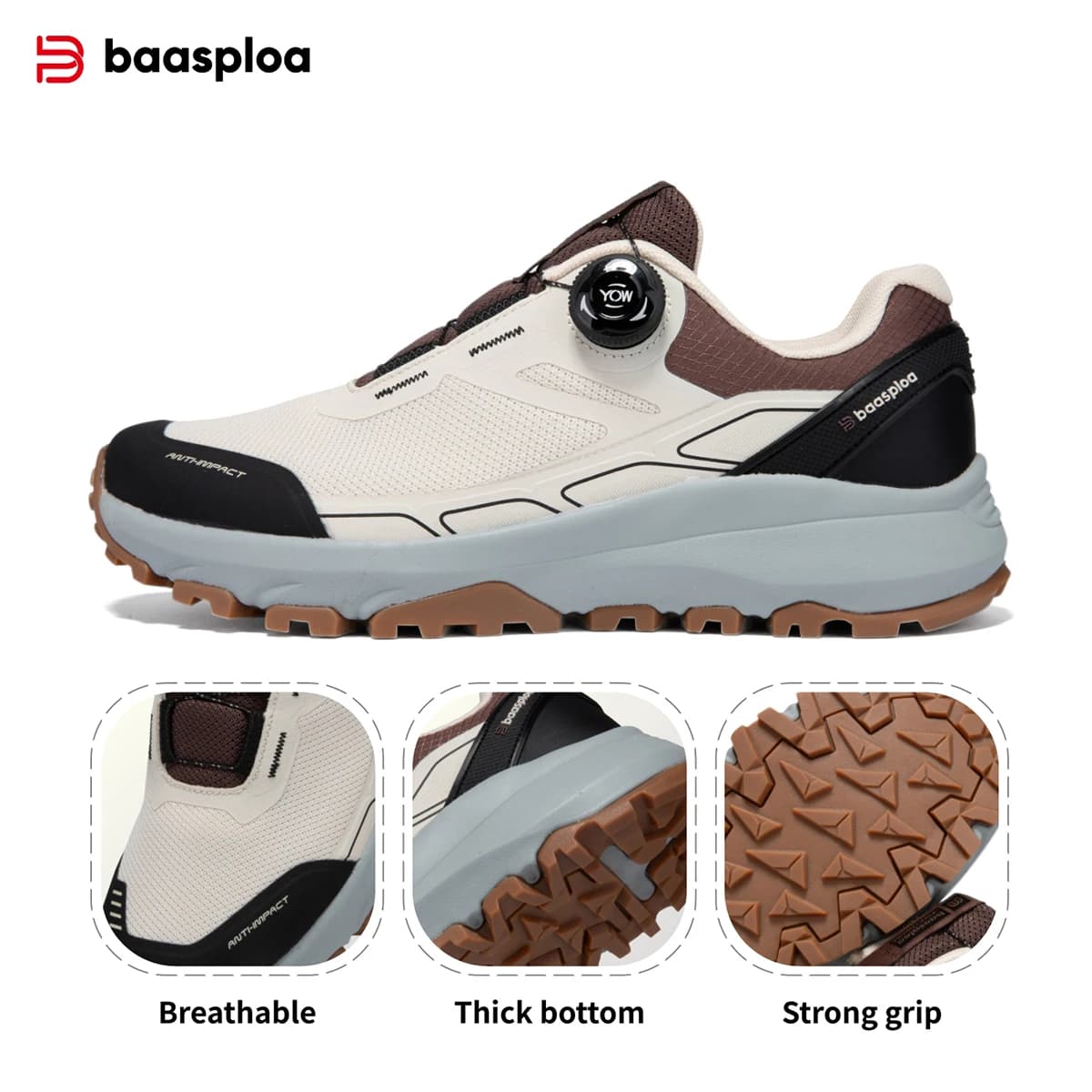Baasploa Hiking Sneakers New Rotating Button High Quality Outdoor Shoes Male Leather Luxury Designer Men Trekking Climbing Shoes
