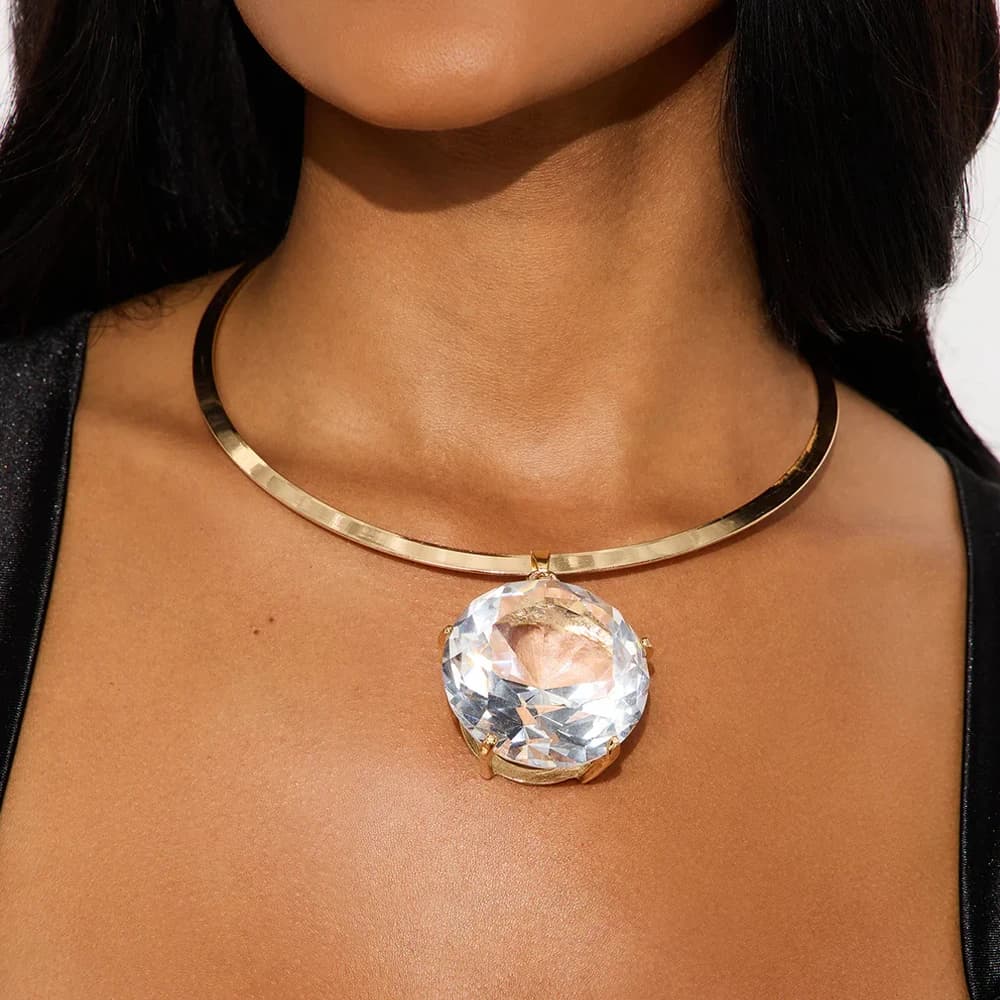 Girocollo con coppia di coppia con ciondolo rotondo grande per donna, regalo di accessori per feste con collare di strass esagerato all'ingrosso