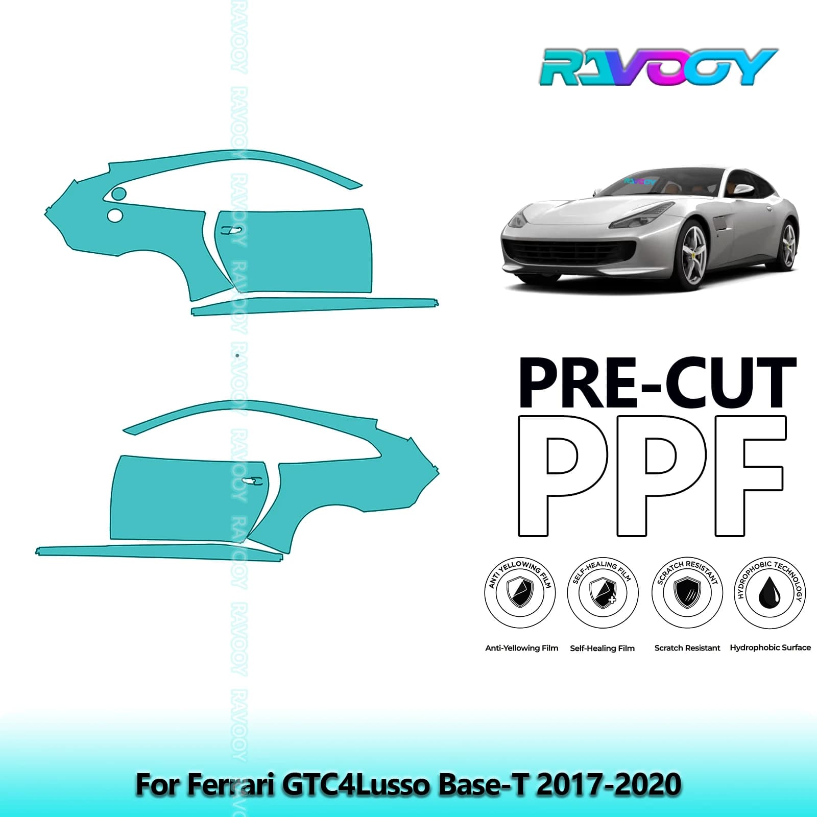 For Ferrari GTC4Lusso Base-T 2017-2020 8.5mil Transparent Pre-Cut PPF Door and Pillar A/B Kit TPU Paint Protection Film Set