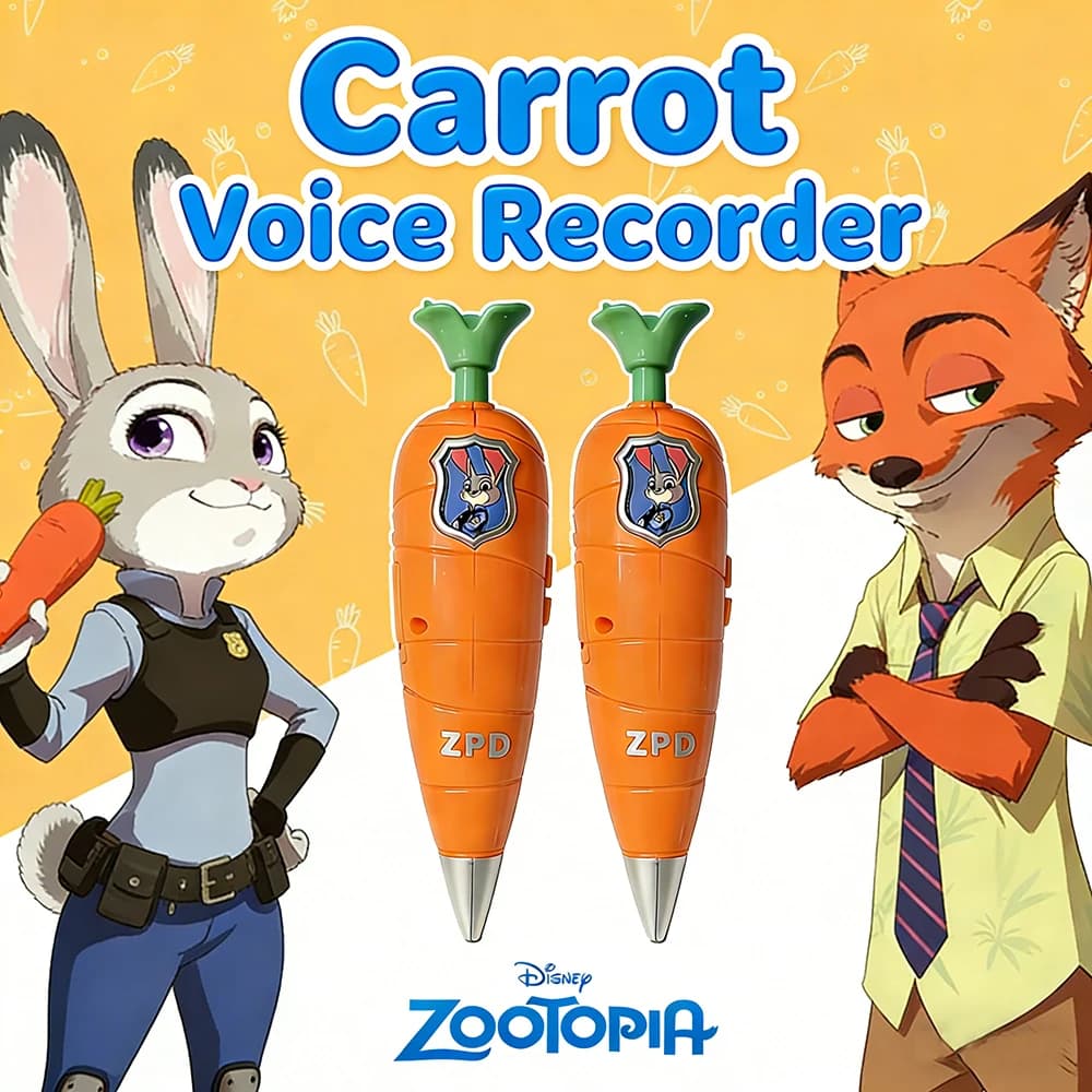 2026 Penna registratore per carote Disney Zootopia 2 | Stile Judy e Nick per bambini | Mini registratore anni '60 | Cancelleria con penna gel 2 in 1