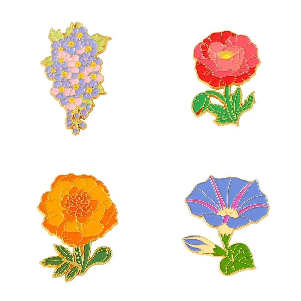 3pcs 3 styles Alloy Brooches for Backpack Clothes Flower Mixed Color 43x33~40mm 1pc/style