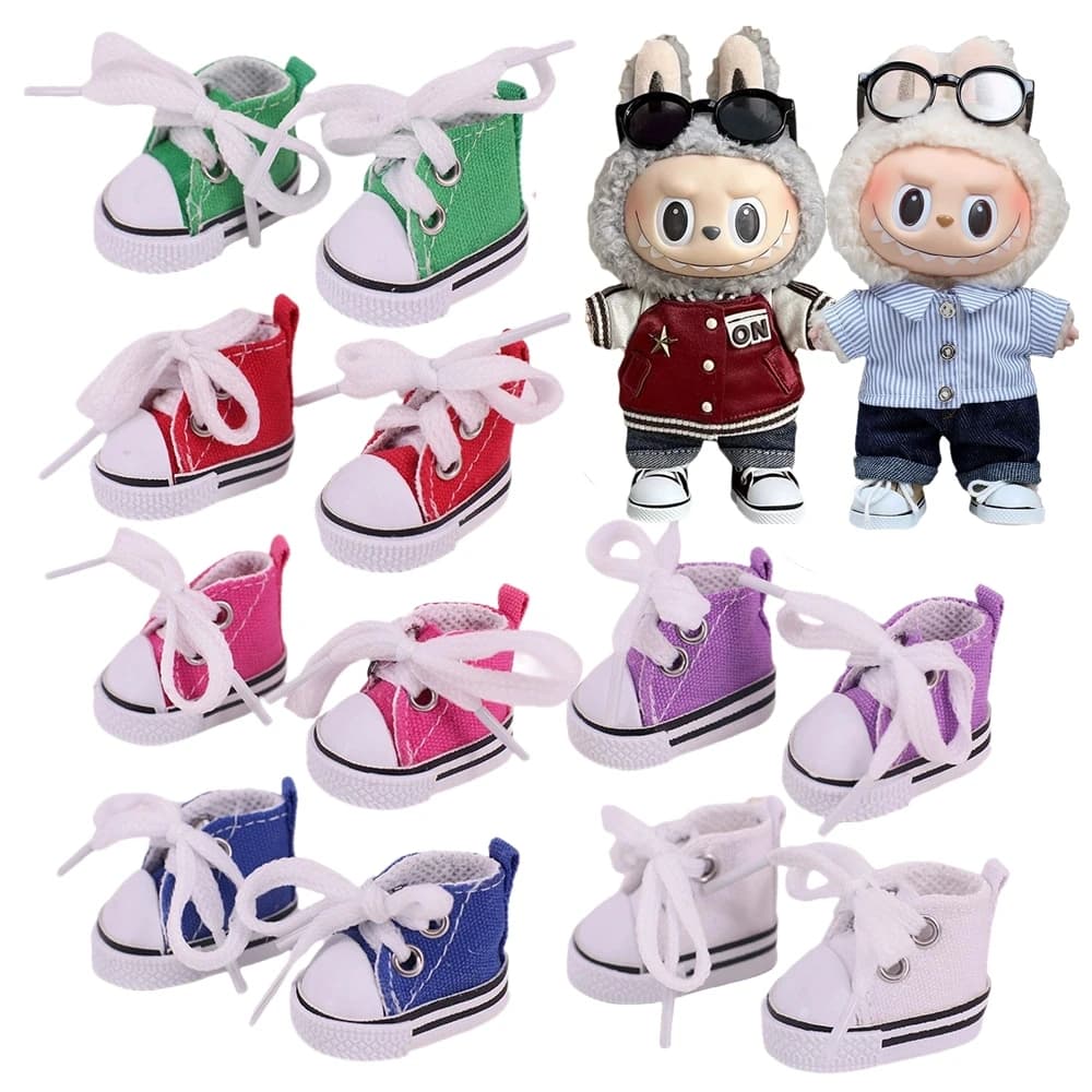 【Solo scarpe】Nuove scarpe di tela per bambole Labubu da 4 cm Scarpe sportive alte da 15-17 cm Scarpe di tela con lacci per bambole Labubu Accessori per bambole Giocattolo