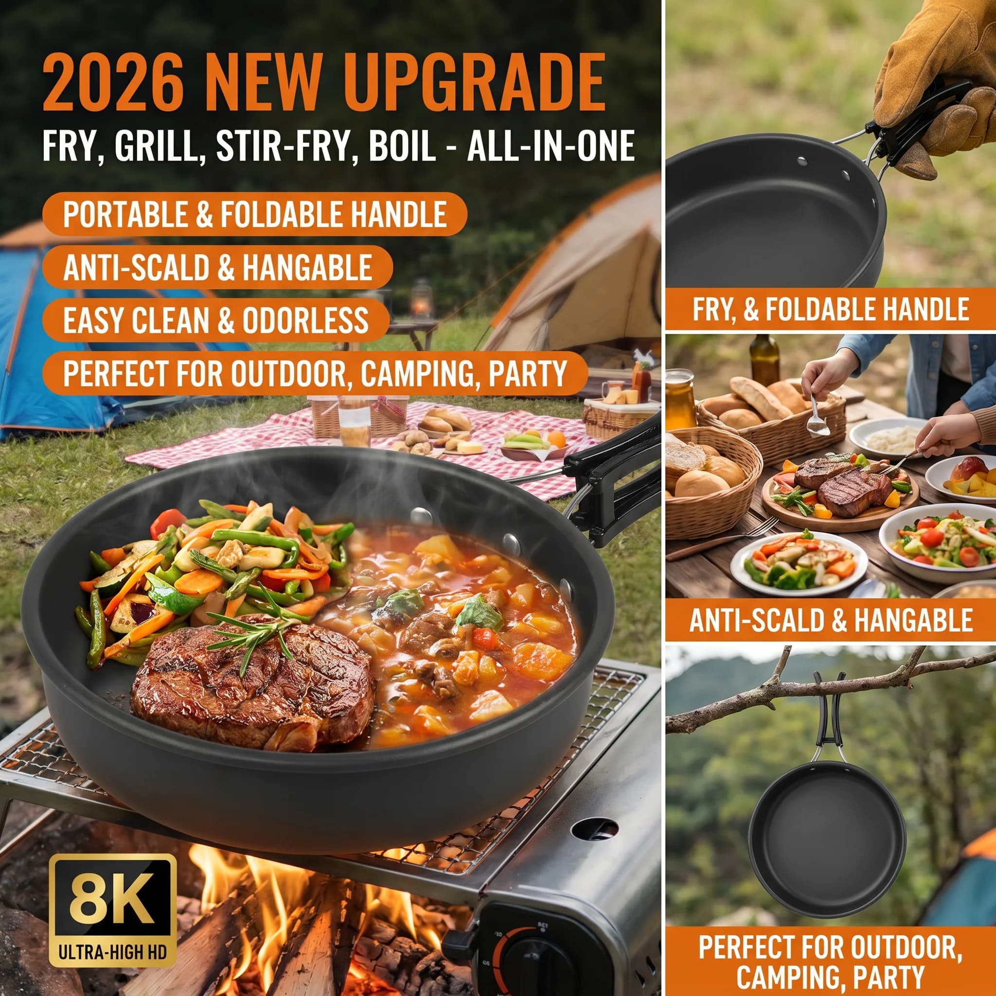 2026 New Upgrade Camping Alloy Cooking Pan 0.6L 1.0L 1.6L Lightweight Cooking Fry Pan