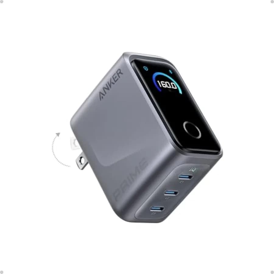 Prime Charger 3 Door Compact USB C GaN Charger Block 160 W Smart Display and Touch Control Max Charging 140 W through any single port