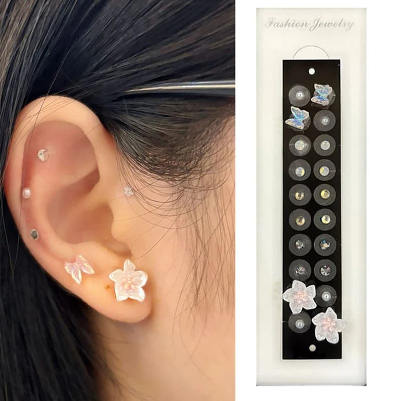 20 patches butterfly flower crystal semi ear acupuncture massage therapy ear sticker disposable ear