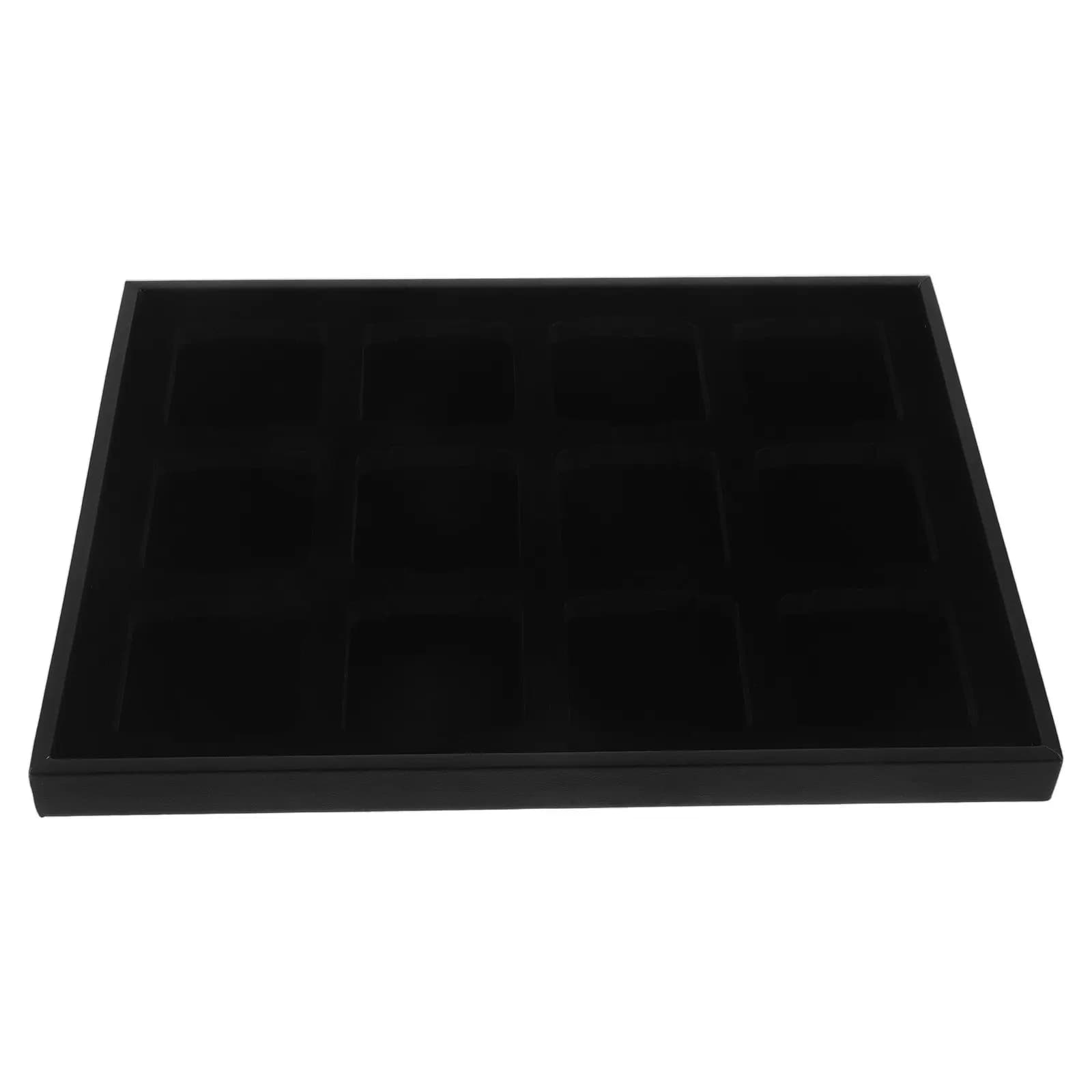 Stackable 12 Slot Jewelry Tray Black Soft Cushion Display Retail Shop Home Necklace Bracelet Ring Showcase Organizer Protective