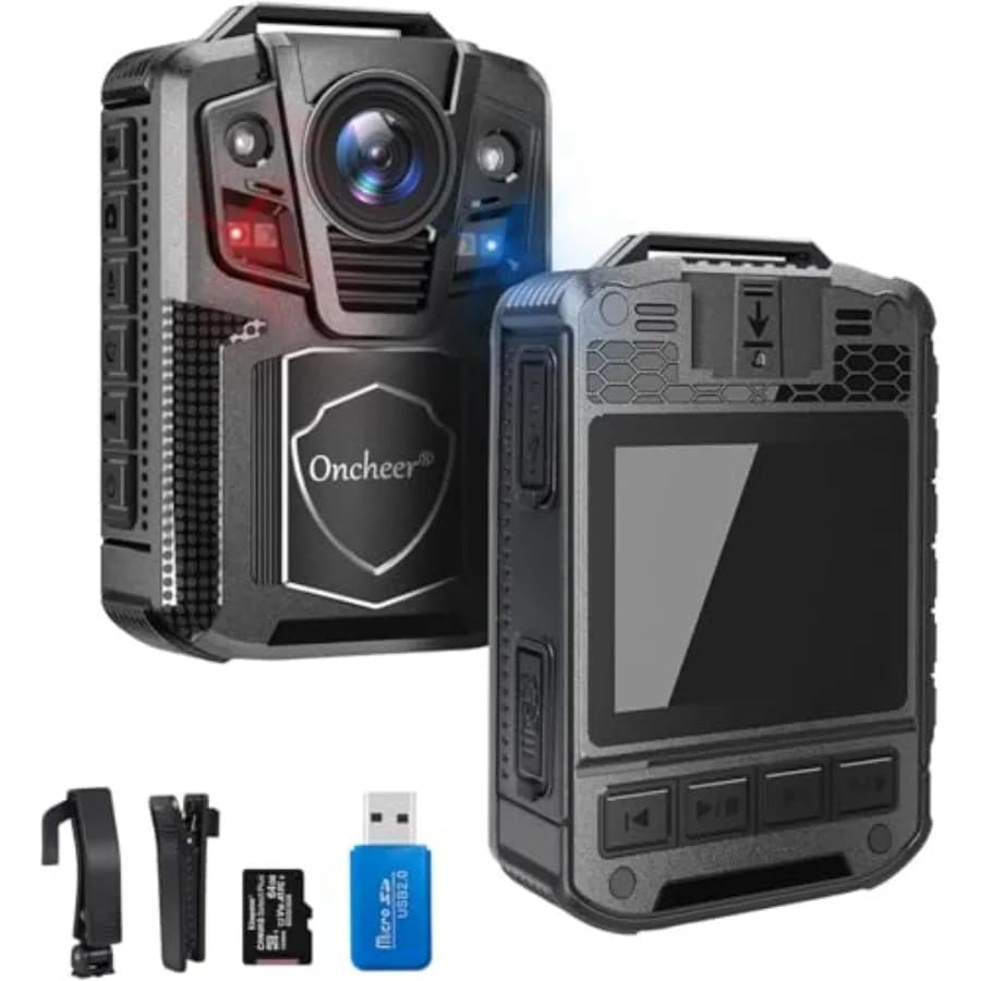 Law Enforcement Body Camera: 1080P Infrared Night Vision, Black Polycarbonate, 24H Continuous Recording with 64GB SD Card