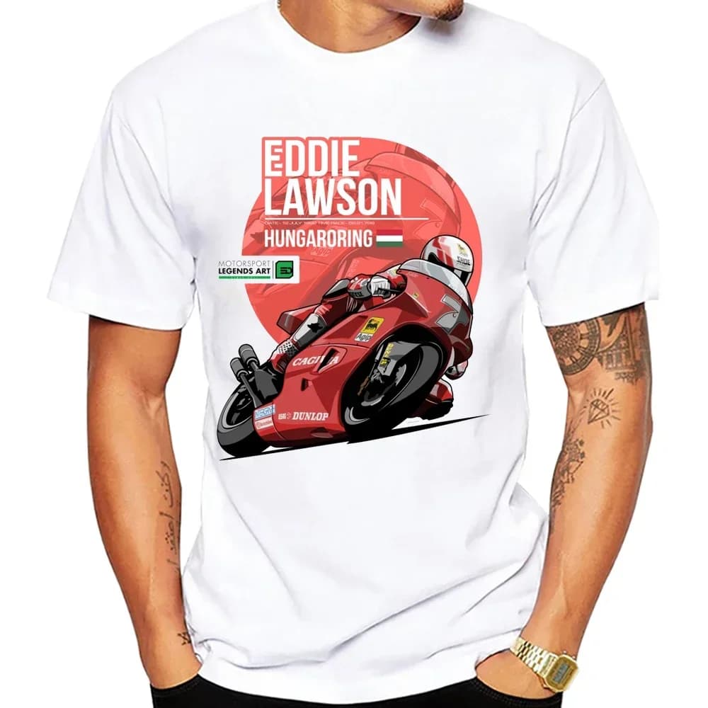 Eddie Lawson - 1991 Misano GP T-shirt estiva da uomo a maniche corte GS Adventure Sport Casual Top bianchi Legeng Motorcycle Rider Tees