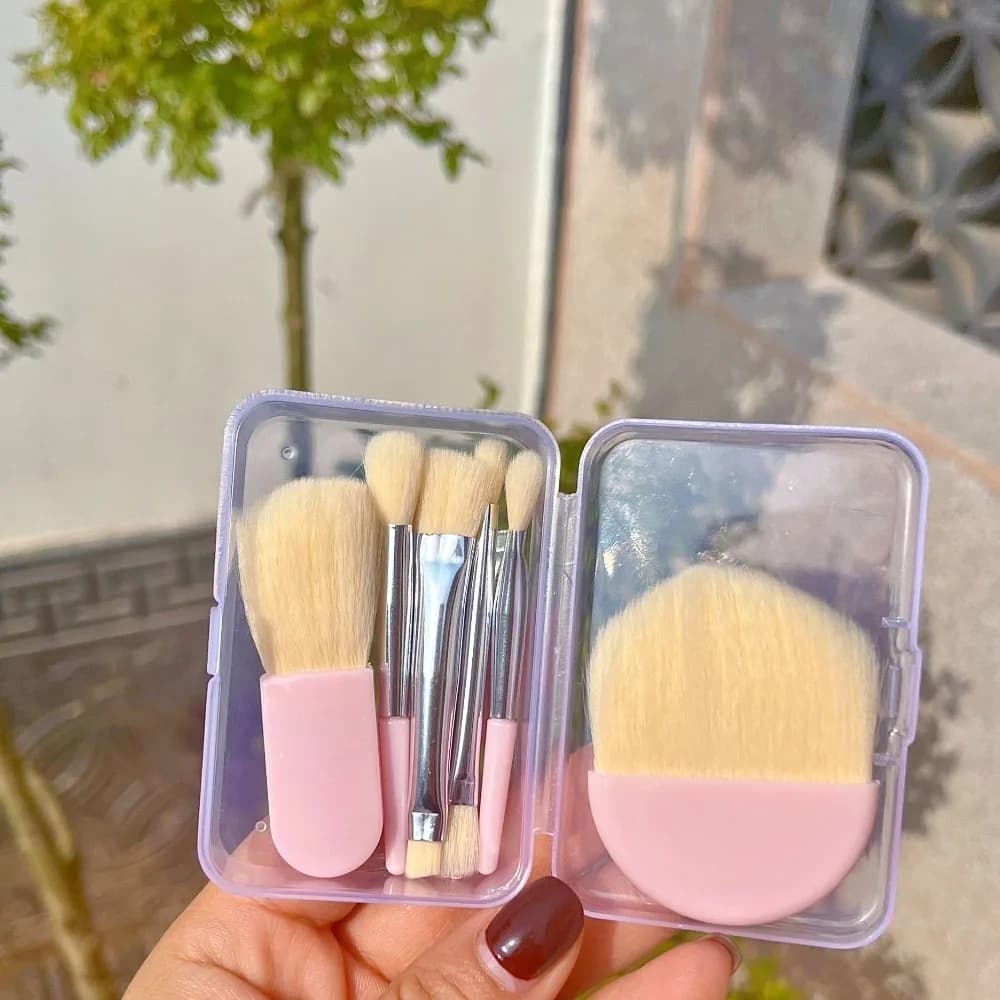Set di 6 mini pennelli da trucco con setole morbide e scatola portaoggetti, pennelli sfumanti, pennelli da trucco con testine multiple