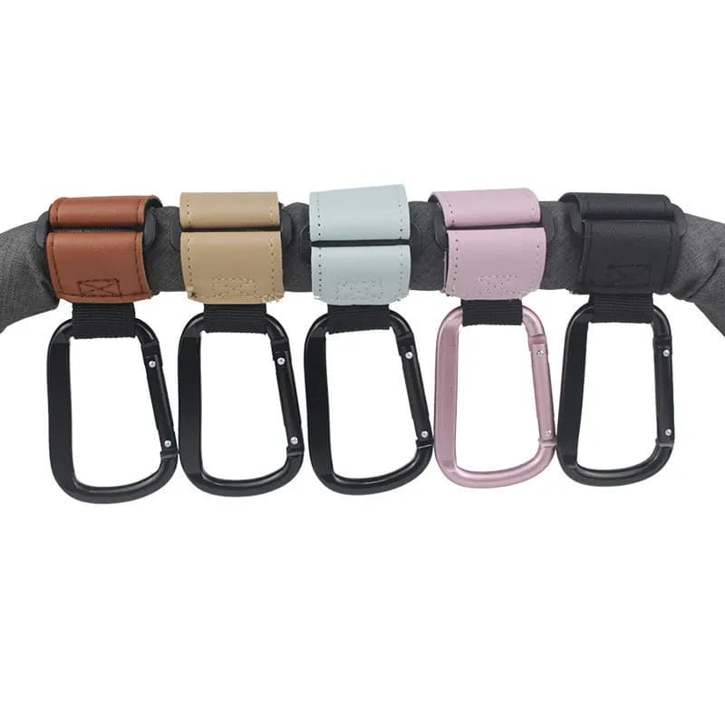 Ganci universali per passeggino da 1 pezzo Clip per marsupio in pelle resistente Cinghia regolabile per borse per pannolini Accessori per passeggino